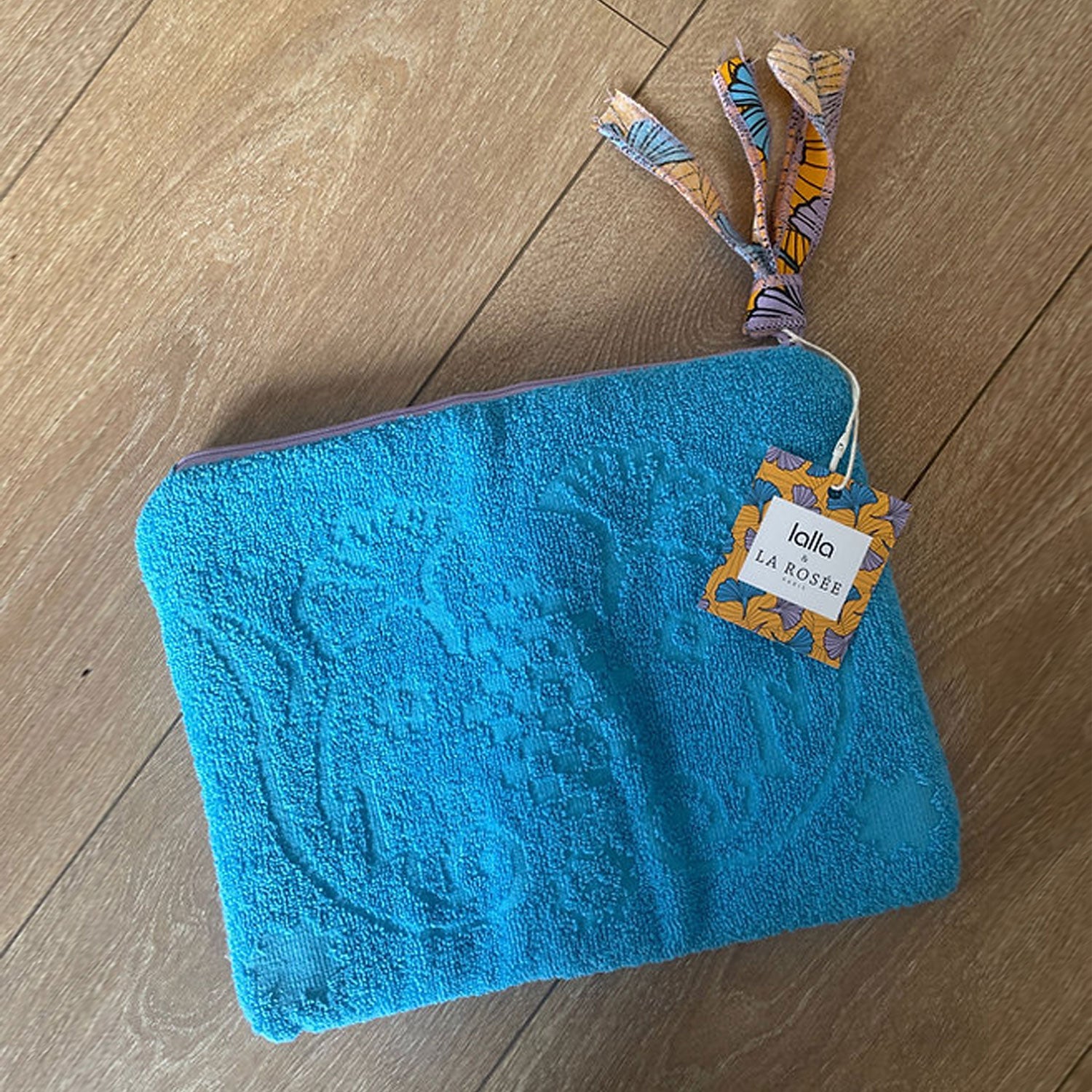 Side angle of handcrafted French Moroccan cosmetic pouch